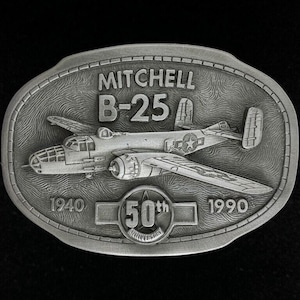 New B-25 Mitchell Bomber Military Aviation USAF WW2 WwII US Army Air Force Corps USAAF Pilot Gift Nos North American Vintage Belt Buckle