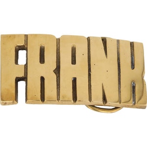 Nueva etiqueta de nombre Frank Franklin Frankie Franky de latón, hebilla de cinturón vintage de los años 70, estilo hippie, retro, con letras de burbuja, barra "Hola, mi hijo"