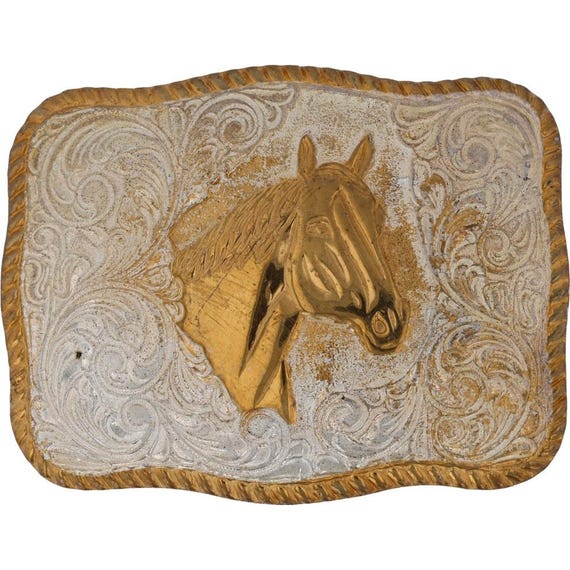 New Silver P Gold Horse Portrait Rider Riding Rodeo Western 