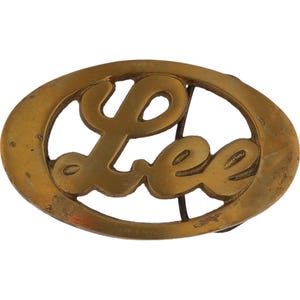 Crachá de identificação de latão Lee Lea Leigh Cowboy Western 1970s Vintage Fivela de cinto Retro Hippy Retro Bolha Letra Barra Olá meu é