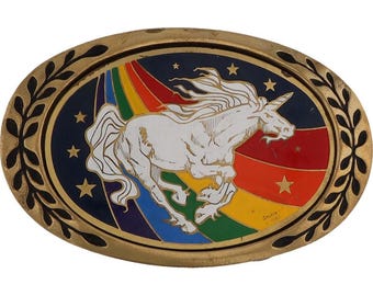 Nos Brass Unicorn Hippie Star Rainbow Fantasy Biker Hippy Vintage Belt Buckle Fantasy Horse Biker Magical Magic Whimsical Cool Pegasus