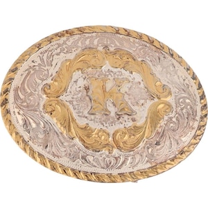 G Plata Letra K Nombre Inicial Kelly Karl Kai Kevin Kyle Hebilla de Cinturón Vintage Kane Floral Vaquero Occidental Vaquera
