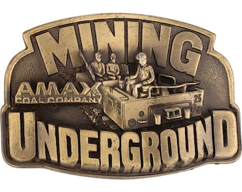 Amax Coal Co Minería Minera Subterránea Mina Continua 1980s Vintage Cinturón Hebilla Operador Carga Coche Almeja Grúa Pala Equipo Pesado