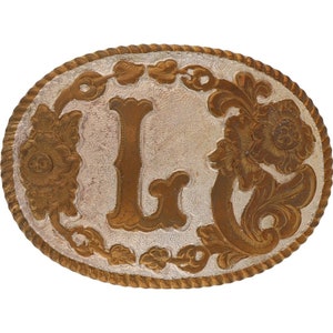 Hebilla de cinturón vintage nueva de plata con la letra P L y el nombre inicial Luke Lucas Larry Lewis NOS Lou Lawrence Liam Levi Leo Lincoln Landon Luis Lorenzo Lawson