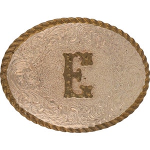 Nueva hebilla de cinturón vintage con inicial de plata P E y nombre Ed Edward Eddie Edwin NOS Evelyn Eve Ernesto, etiqueta estilo hippie retro con letras de burbuja