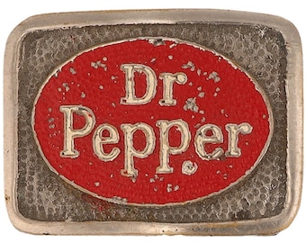 Antique Dr Pepper Soda Pop Old Sign Ad Pop Fountain Drink 1940s Vintage Belt Buckle Soft Logo Collector