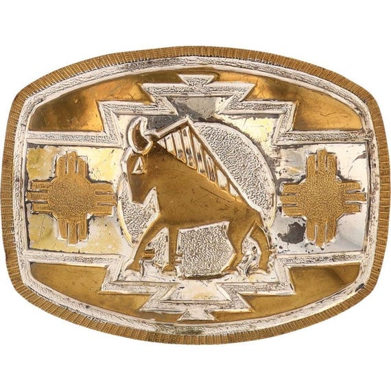 Vintage Southwestern Mexico Belt Buckle Vintage Southwestern Hencho Mexico Turquoise Inlay With  main image 3