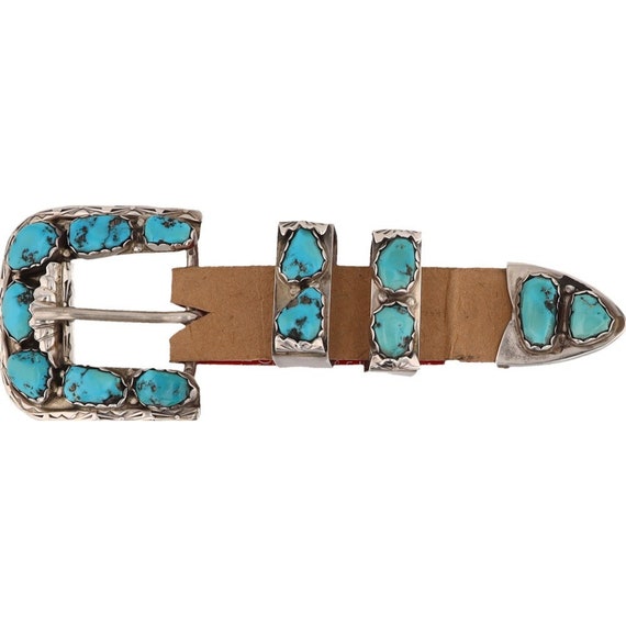 Early Vintage Native American Zuni Dishta Turquoise Sterling Silver Ranger Buckle Set Early Vintage Native American Zuni Dishta Turquoise Sterling Silver Ranger Buckle Set