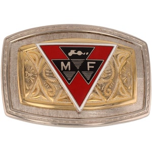 Massey Ferguson Tractor Farm Farmer Farming Equipment Nos Vintage Belt Buckle Mf Western Ag Combine Corn Harvester Emblem Logo