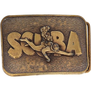 Scuba Diver Diving Dive Helmet Frogman Suit Navy Usn 1980s Vintage Belt Buckle