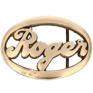 Hebilla de cinturón de latón con monograma personalizado con inicial de letra de Roger, estilo vaquero, hippie, estilo western, retro, años 70, estilo vintage