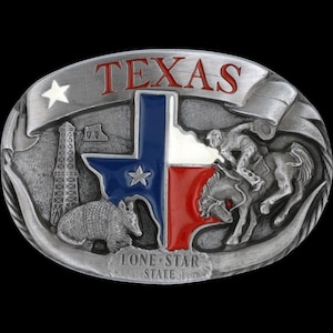New Texas Lone Star Rodeo Cowboy Oil Derrick Armadillo Vintage Belt Buckle Western State Pride Texan Ft Worth Dallas Houston Austin Western