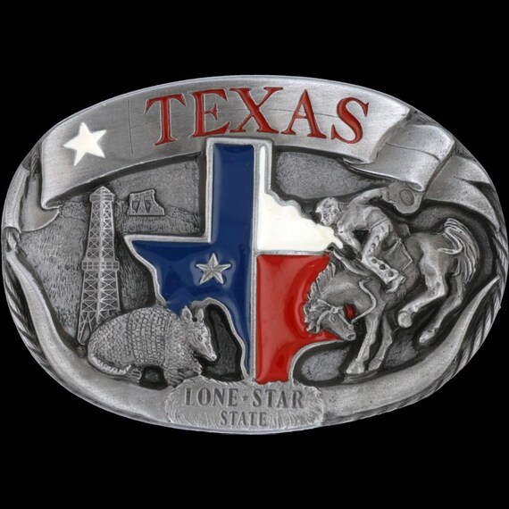 Vintage 1988 Texas Belt Buckle Lone Star State Armadillo  Vintage 1988 Texas Belt Buckle Lone Star State Armadillo‎ Rodeo Cowboy USA Made main image 1