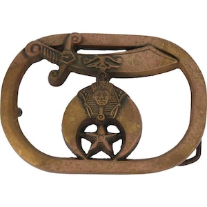 New Brass Shriner Ancient Arabic Order Nobles Mystic Shrine 1980s Nos Vintage Belt Buckle Aaonms Logo Insignia Fraternal Masonry Mason