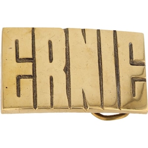 Etiqueta de nombre de latón nuevo Ernie Ernest Erwin Erno, hebilla de cinturón vintage de los años 70 con letras de burbuja estilo hippie retro Hola mi amor