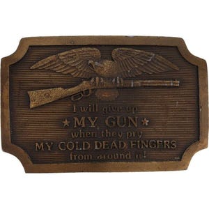 Segunda Enmienda, Derechos de Armas, Artículo II, Western, Años 70, Hebilla de Cinturón Vintage, Milicia, Arma de Fuego, Vaquero, Cazador, Caza, Águila, Rifle, Pistola, Motociclista