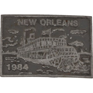 Queen West Mississippi New Orleans Delta Steam River Boat 1980s Vintage Belt Buckle Paddlewheeler Riverboat Steamboat Boating Water Ship
