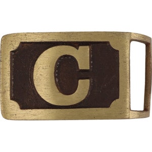 Hebilla de cinturón vintage con inicial de letra C de latón, nombre Chris Chad, Caleb Charles, años 70, NOS, etiqueta Christopher Chris Chad, estilo hippie retro, barra de burbujas