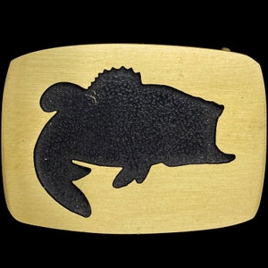 Largemouth Bass Boat Lure Fly Fish Fishing Fisherman Nature Animal Artwork Art Solid Brass NOS New Old Stock Vintage Belt Buckle