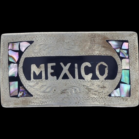 Vintage Sterling Silver Abalone Inlay Belt Buckle Mexico 925 Western Aztec The Old Spanish Trading Co. | Vintage 1940s Mexican Silver  main image 4