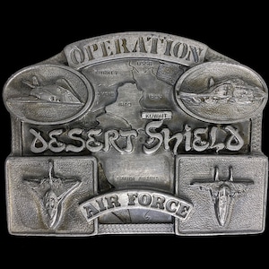 Operation Desert Storm Shield Us Air Force USAF Iraq Kuwait Persian Gulf War Usaf Air Force Veteran Gift Military 1990s Vintage Belt Buckle