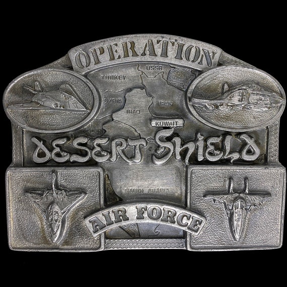 Operation Desert Storm Us Air Force Marines Navy Army Iraq Kuwait Persian Gulf War Commemorative 1990s 1991 Nos Vintage Belt Buckle