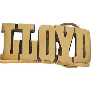 Etiqueta de nombre Lloyd Loyd de latón nueva, hebilla de cinturón vintage de los años 70, estilo hippie, estilo retro, con letras de burbuja y barra "Hola, mi hijo"