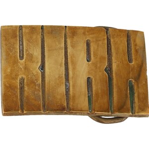 Etiqueta de nombre Kirk Kirkie Kirky de latón nuevo, hebilla de cinturón vintage de los años 70 con números, estilo hippie, estilo retro, con letras de burbuja y barra "Hola, mi hijo"