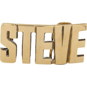 Etiqueta de nombre de Steve Steven Stevie Stephen de latón nuevo, hebilla de cinturón vintage de los años 70, estilo hippie, estilo retro, con letras de burbuja y barra "Hola, mi hijo"