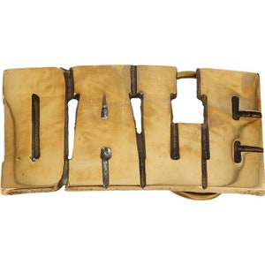 Etiqueta de nombre de latón nuevo Dale Daley Daleen Daleton de los años 70 con hebilla de cinturón vintage con letras de burbuja estilo hippie retro Hola mi amor