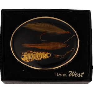 Fisherman Lure Bait Tackle Fly Fishing Fish Gift Nos Vintage Belt Buckle Cowboy Rainbow Brown Sportsman Sportfishing Angler