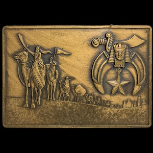Shriners Masonic Mason Aaonms Caravan Fraternal Organization Club Brass Memorabilia Collectible 1970s Vintage Belt Buckle