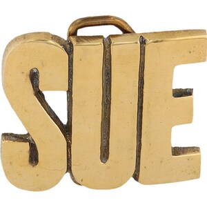 Etiqueta de nombre de Sue Susan Susie de latón nuevo, hebilla de cinturón vintage de los años 70 con letras de burbuja estilo hippie retro, estilo hippie, Hola mi amor