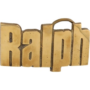 Etiqueta de nombre Ralph Ralphy Ralphie de latón nuevo, hebilla de cinturón vintage de los años 70 con texto "Hello My Is" (Hola a todos)