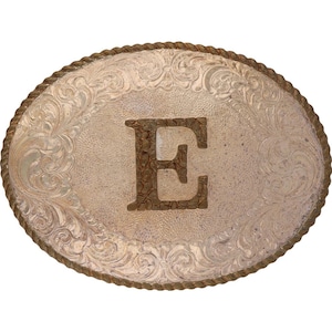 Nueva hebilla de cinturón vintage con inicial de plata P E y nombre Ed Edward Eddie Edwin NOS Evelyn Eve Ernesto, etiqueta estilo hippie retro con letras de burbuja