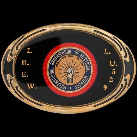 Rural Electrification Project Workers IBEW Solid Brass 1980\'s  Belt Buckle Rare Anacortes ELECTRICAL EXCELLENCE IBEW Nesa Solid Brass Belt  main image 4