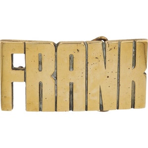 Nueva etiqueta de nombre Frank Franklin Frankie Franky de latón, hebilla de cinturón vintage de los años 70, estilo hippie, retro, con letras de burbuja, barra "Hola, mi hijo"