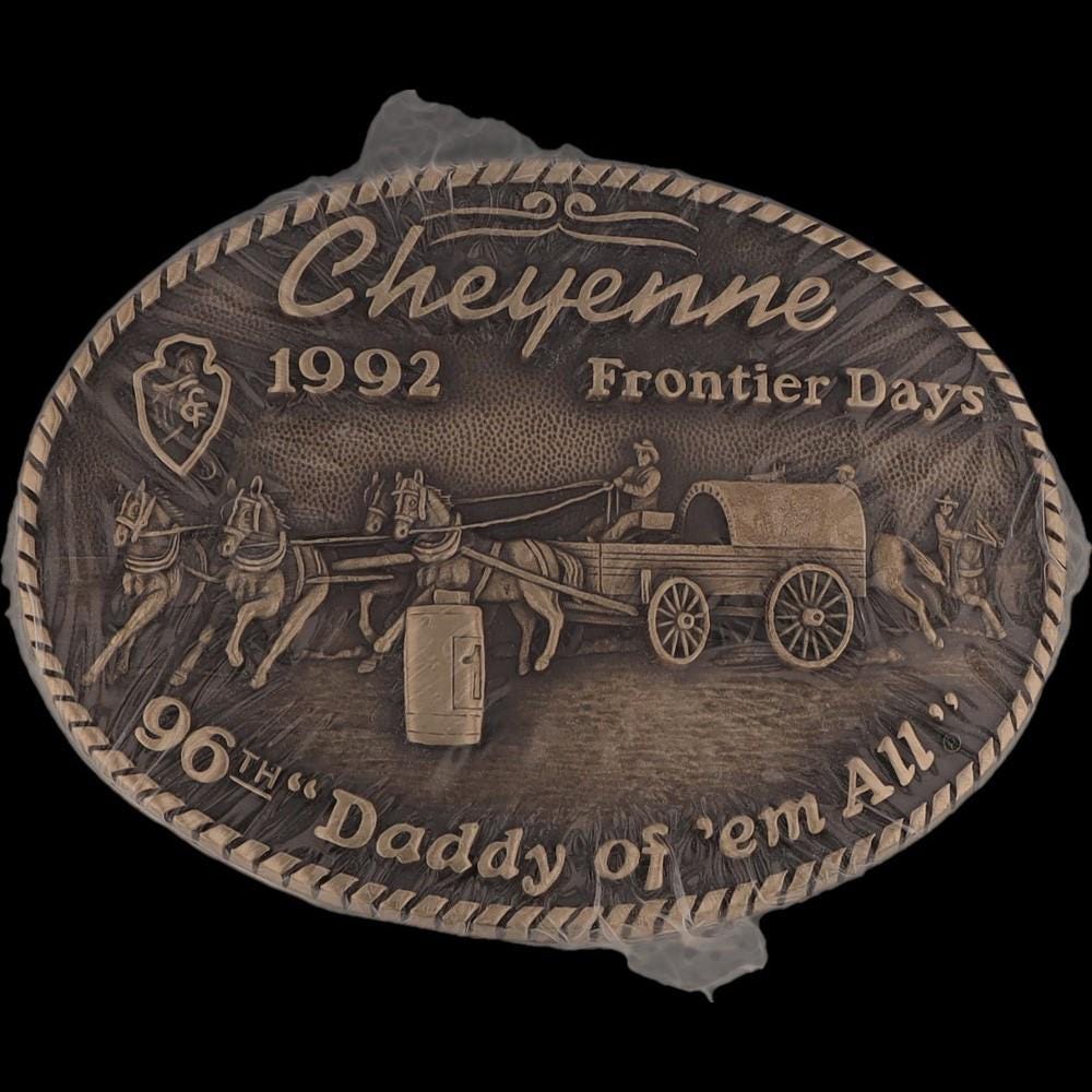 Cfd Rodeo Buckles New Brass Cheyenne Frontier Days 92 Rodeo Cowboy 96th Nos Vintage Belt ...
