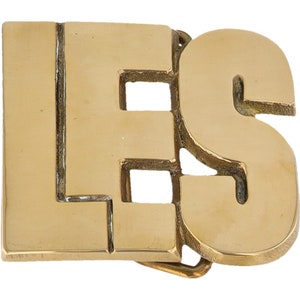 Etiqueta de nombre de latón nuevo Les Leslie Lester, hebilla de cinturón vintage de los años 70, estilo hippie, estilo retro, con letras de burbuja, estilo hippie, Hola, mi Is