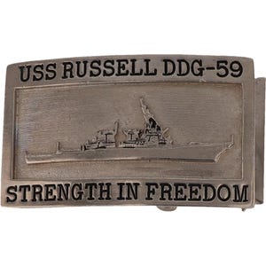 Uss Russel Ddg 59 Usn Navy Naval Ship Military 1990s Nos Vintage Gürtelschnalle