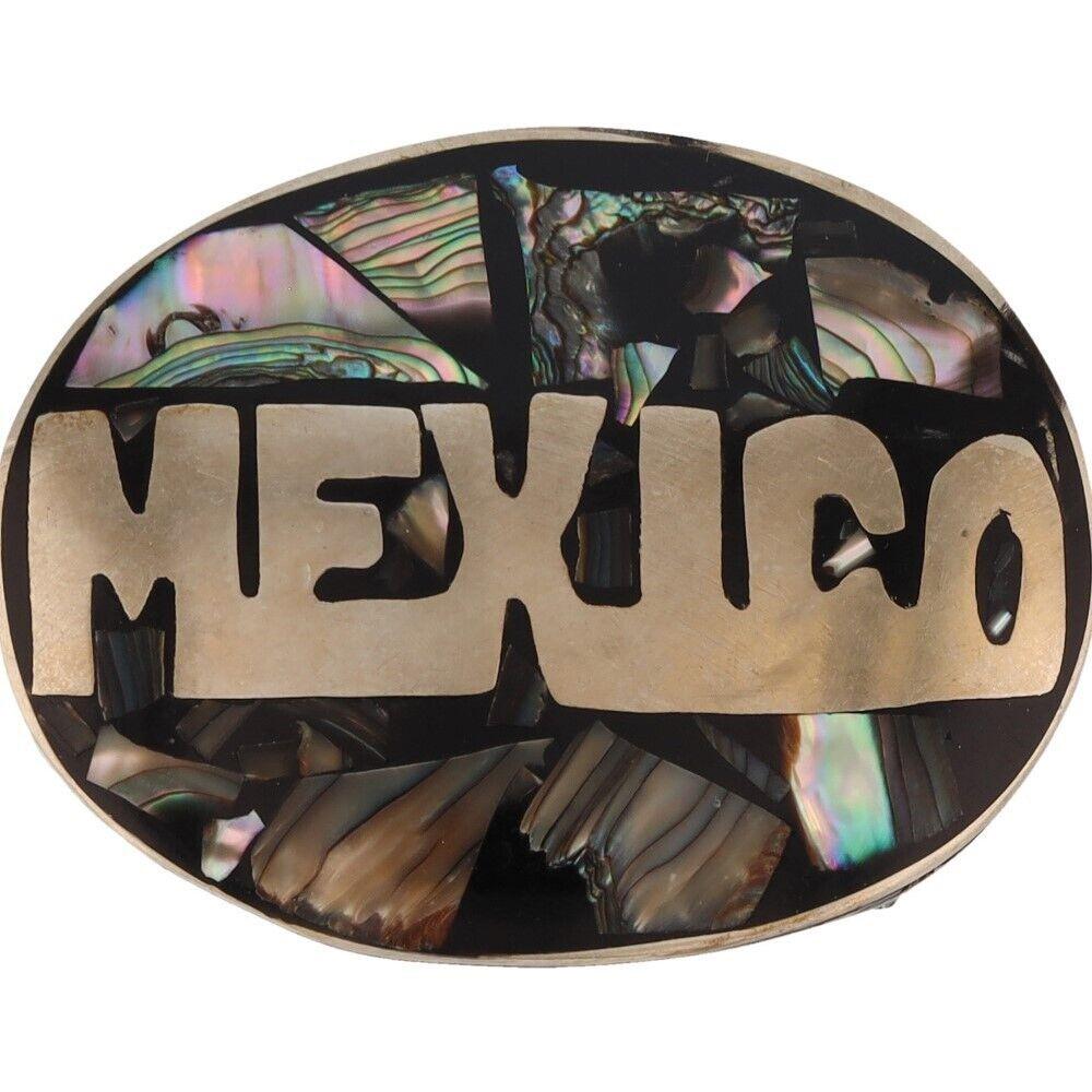 Mexican Alpaca Abalone Belt Buckle Vintage Mexico Alpaca Silver Abalone Shell Oval Belt Buckle  main image 4