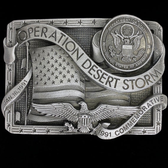 Operation Desert Storm Us Air Force Marines Navy Army Iraq Kuwait Persian Gulf War Commemorative 1990s 1991 Nos Vintage Belt Buckle