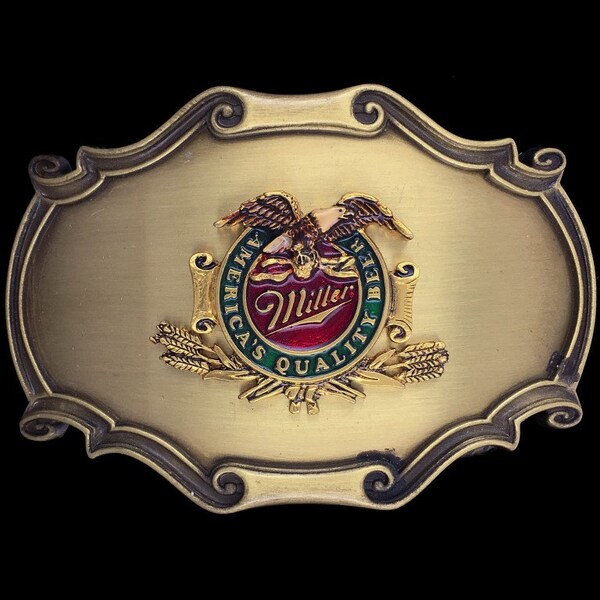 Miller High Life Beer Bottle Label Brewing Co Eagle Bartender Drinking Drinker Gift Club Bar Party New Years 1980s Vintage Belt Buckle