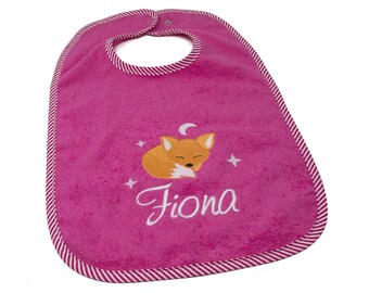 Bib with snap fastener, embroidered with name and fox motif, small gift for birth, baptism, baby bib personalized, bib with name