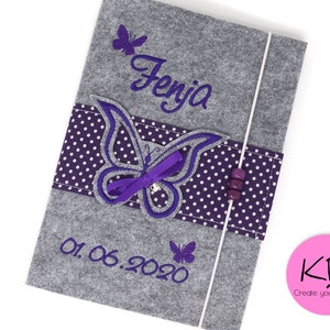 U Heft Hülle aus Filz personalisiert, Motiv Schmetterling, Geschenk zur Geburt, U-Hefthülle mit Namen, Untersuchungshefthülle mit Impfpass