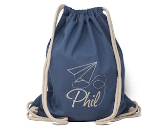 Gym bag with name and airplane motif, embroidered, sports bag, kindergarten bag personalized, gift for school enrollment
