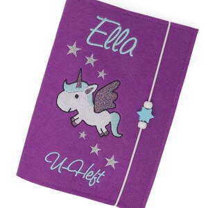 U Heft Hülle aus Filz personalisiert, Motiv Einhorn, Filzhülle für Untersuchungheft, Geschenk zur Geburt, U-Hefthülle mit Namen