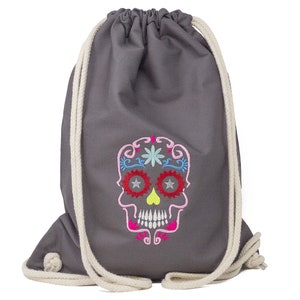 Gymtas met naam en geborduurd Mexicaans Schedelmotief, sporttas, gymtas voor de kleuterschool, sportrugzak, cadeau voor de start van de school