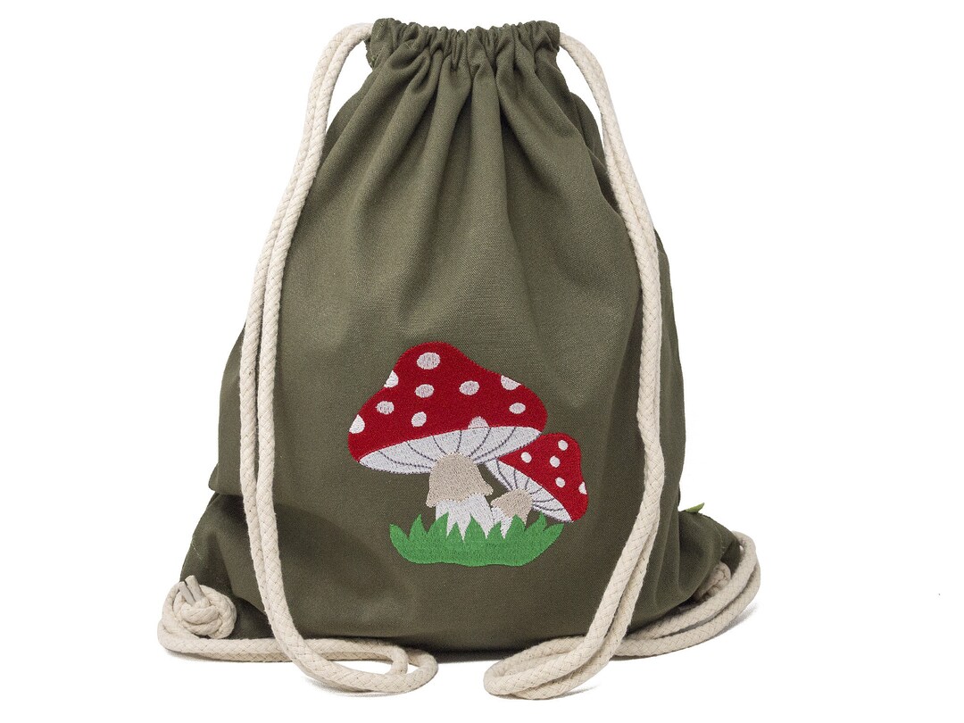 Gym Bag Embroidered With Name and Fly Agaric Motif Etsy
