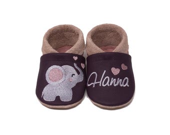 Personalized crawling shoes, leather booties with name and elephant motif, christening gift, baby booties with name, kindergarten shoes